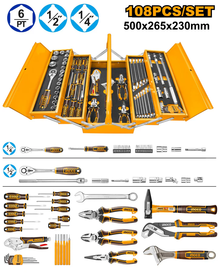 Conjunto de caixa de ferramentas manuais industriais 108 peças HTCS151081 ING-HT