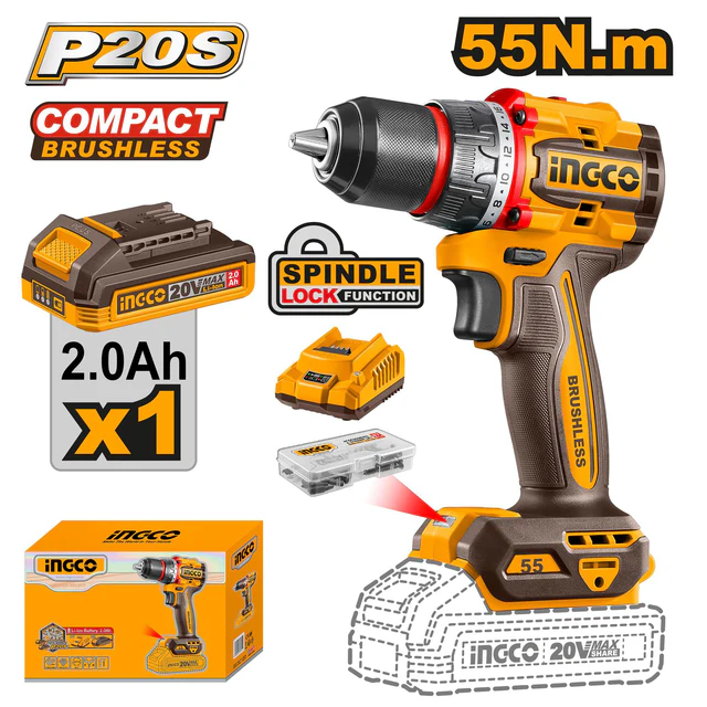Furadeira sem fio compacta sem escova de íons de lítio P20S/20V CDLI205582 ING-CT