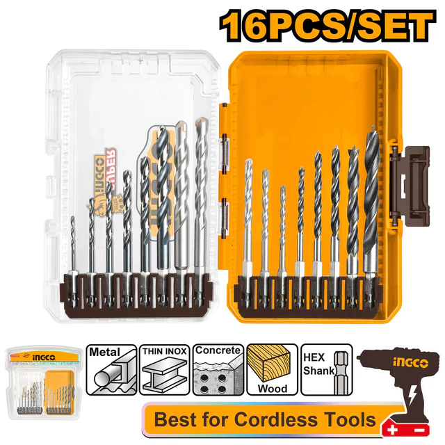 16PCS/Conjunto de brocas multifuncionais de metal e brocas de madeira Conjunto AKDL11606 ING-HT