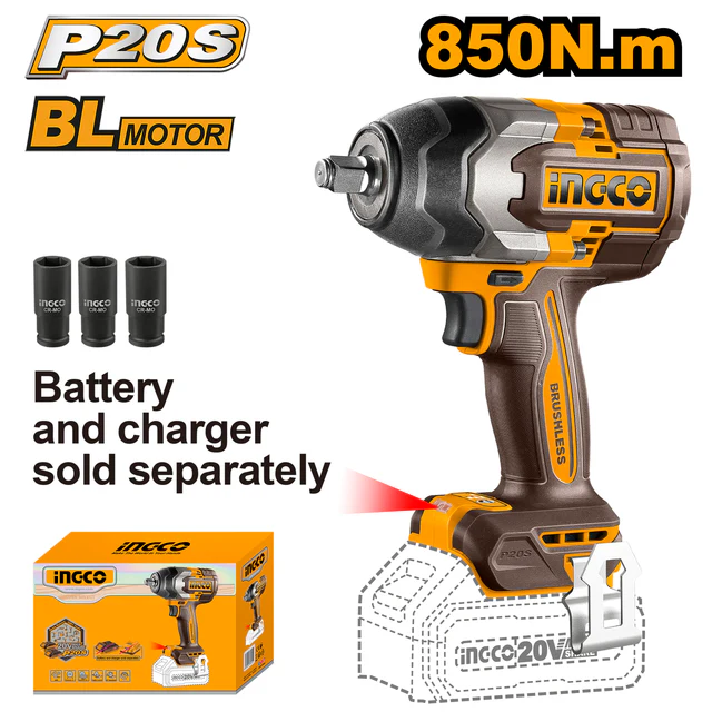 Chave de impacto de íons de lítio sem fio P20S 20 V sem escova, sem bateria e carregador CIWLI20851