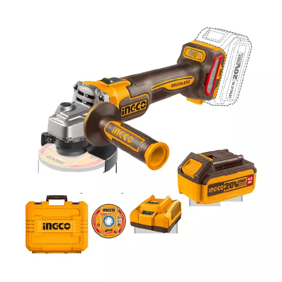 Esmerilhadeira angular sem fio Ingco 1000 W com motor sem escova, disco de corte, bateria e carregador CAGLI271532