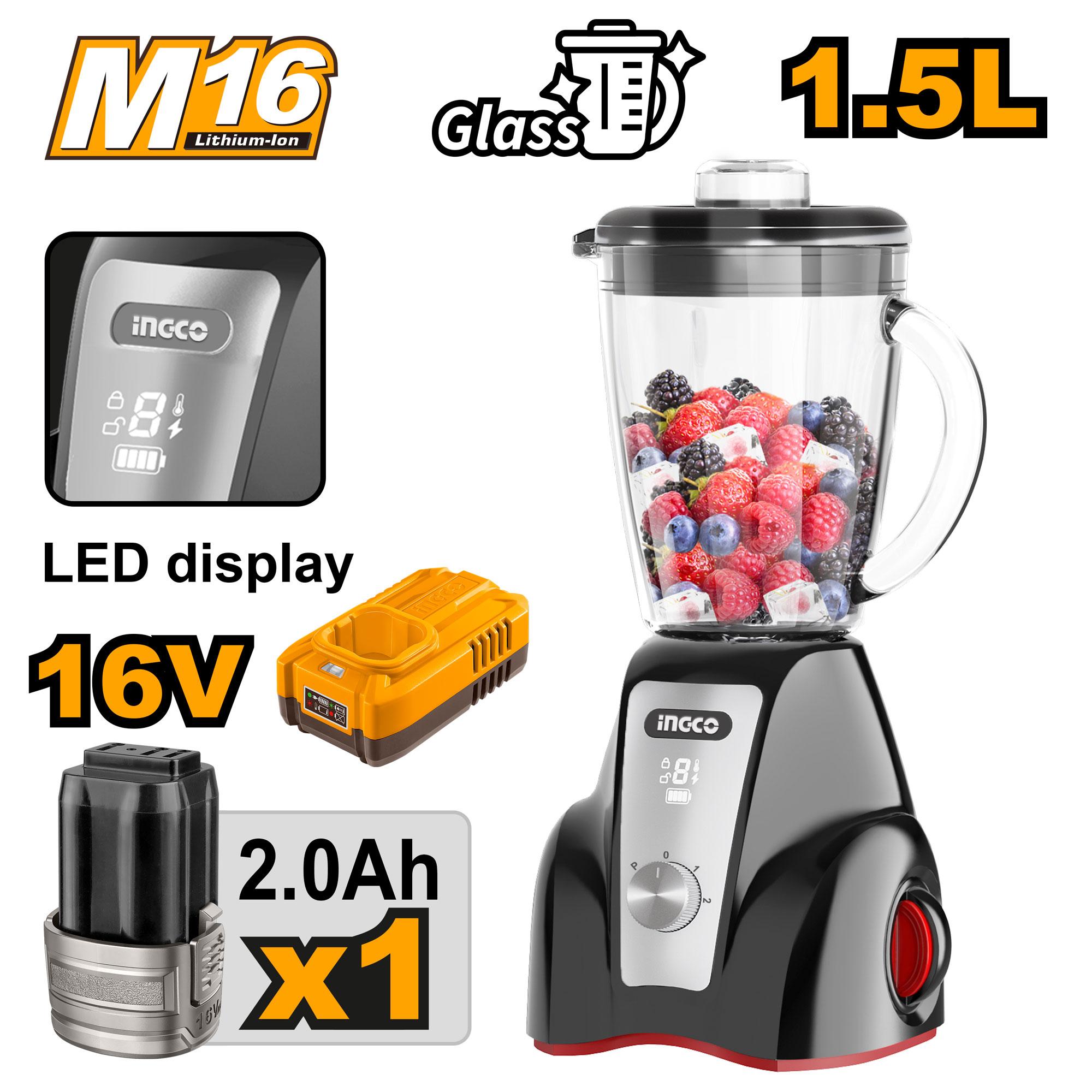 Liquidificador de mesa sem fio Ingco 300W de 1,5 L com controle de 2 velocidades e display LED CJB050K | CJB052K ICPT