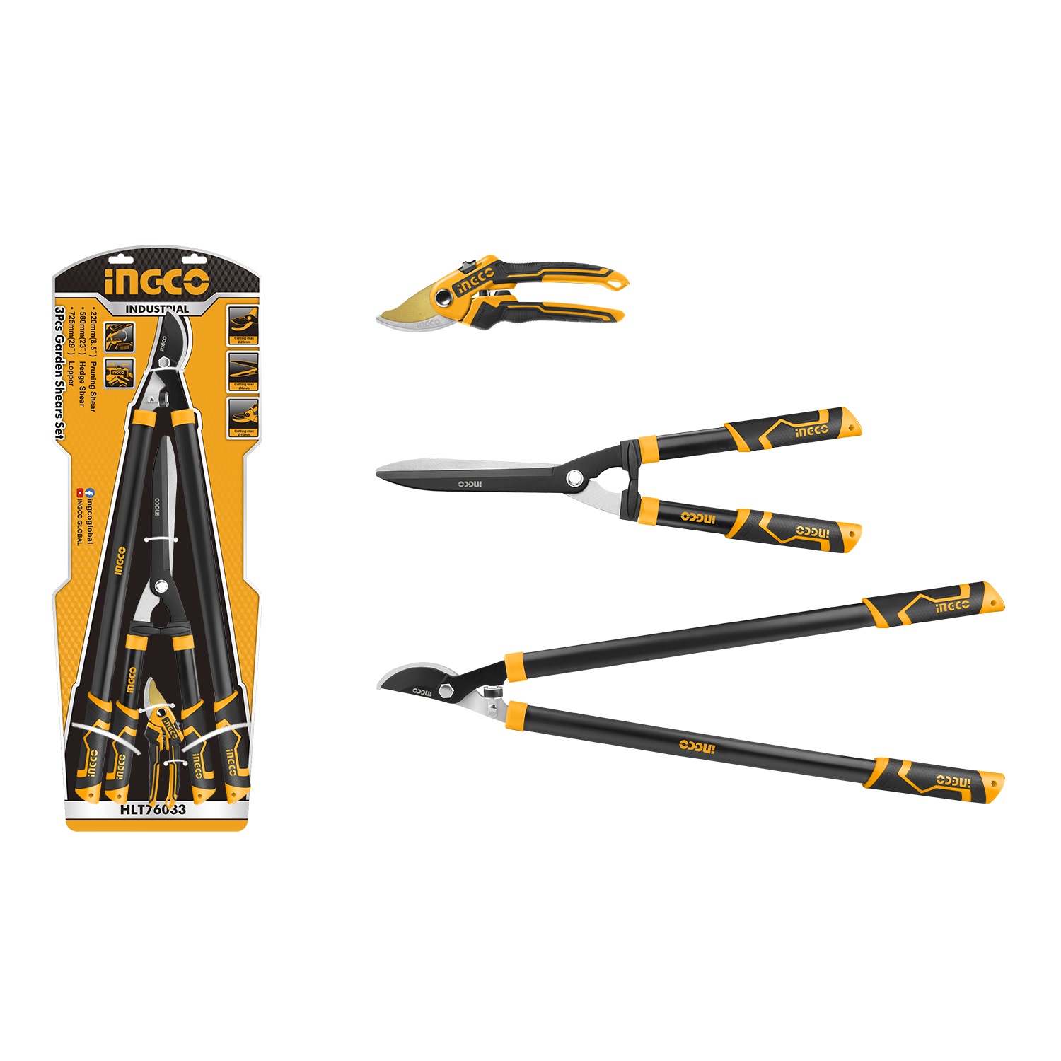 Conjunto de 3 tesouras de jardim, poda, tesouras para sebes e tesouras de poda HLT76033