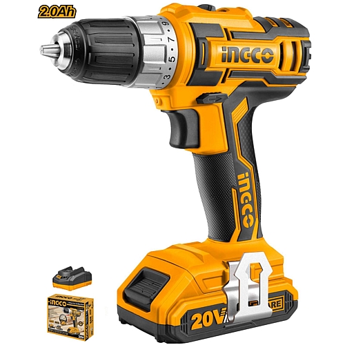 FURADEIRA/CHAVE DE FENDA DE LÍTIO 13MM 20 VOLTS C 2 PILHAS + ESTOJO INGCO CDLI2003
