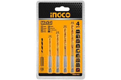 Conjunto de 4 brocas helicoidais HSS Ingco AKD1401