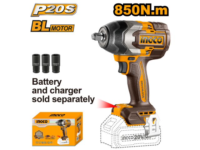CHAVE DE IMPACTO A BATERIA 850NM 20V P20S BL SEM BATERIA SEM CARGA INGCO CIWLI20851 