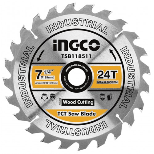 LÂMINA DE SERRA INGCO TCT 7 1/4 ” 24T para CS18528