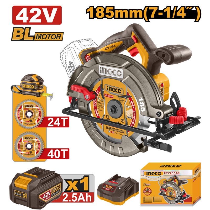 SERRA CIRCULAR INGCO 42V BL 7-1/4" 1X2.0AH E 2 LÂMINAS CSLI4218511